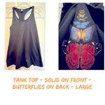 Ideal  T tank top - black on front - butterflies on back - size large (fitted) Photo 1