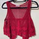 Avec Les Filles  Red Crochet Asymmetric Button Vest Size Small Boho Western Photo 0