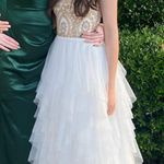 White And Gold Beaded Formal Prom Dress Size XS Photo 0