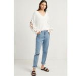 French Connection  Cream V-Neck Blouse with Lace Sleeves Photo 5