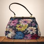 Vintage Needlepoint Purse Floral Tapestry Handbag Bag Antique Pink Photo 0