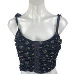 Forever 21 Black Floral Sleeveless Ruched Corset Bustier Cami Tank Crop Top Sz L Photo 0