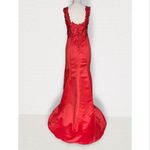 Handmade Red Mermaid Sleeveless Floral Lace Embroidered Beaded Fitted Formal Prom XS Photo 3