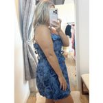 Roxy Ruffle Neckline Belted Tropical Print Mini Sundress Blue Medium Photo 1