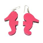 Pink Wooden Seahorse Earrings Dangle Drop Beach Coastal Summer Ocean Jewelry Photo 2