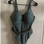 Cupshe  Blue and Tan One Piece Swimsuit with Plunging Neckline Photo 0