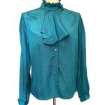 Jonathan Martin Vtg 80s  Ruffle Neck Womens Top Sz 11/12 Coquette Secretary Retro Photo 0