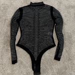 new small sheer mesh all over rhinestone mock neck bodysuit TLS2 2257 Black Photo 7