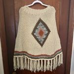 Coco + Carmen  Aztec Print Fringe Poncho Sweater One Size Photo 2