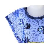 Cobalt Blue Mesh Caped Floral Print Top with Sequins And Beading Photo 3