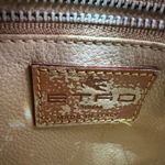 Paisley Print Tote Bag Detachable Shoulder Straps Brown Leather Silver Accents Photo 14