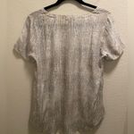 Eileen Fisher  Metaphor Print Almond Ballet 100% Silk Short Sleeve Blouse Photo 5