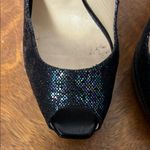 Jimmy Choo Black Glitter Peep Toe Slingback Heels Size 37/US 7 Photo 2