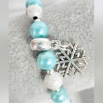 Hand Crafted Ice Blue and Sparkly Silver beaded Snowflake Charm Bracelet Photo 2