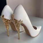 Shoe Dazzle "Esperanza" Glam Pumps White Gold Closed Pointed Toes Heels Size 6.5 Photo 6