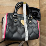 Betsey Johnson  Small Mini‎ Satchel Bag Shoulder Strap Black Pink Quilted Heart Photo 6