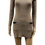 A Byer Ribbed Knit Faux Leather Accent Long Sleeve Tunic Ultra Mini Dress Medium Photo 0