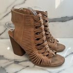 DV | Women's Neutral Brown Weave Peep Toe Block Heel Bootie Sandals Sz 9 Tan Photo 0