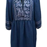 Sundance  Catalog Embroidered Peasant Caspian‎ Breeze Dress Size Medium Linen Bl Photo 0