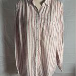 Fleur Bleue Linen Gold and Pink Button Down Shirt with Classic Stripes Size XL Photo 0
