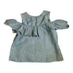 J.Crew  Linen Blend Ruffle Striped Cold Shoulder Top Sz 14 women Photo 1