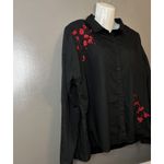 Streetwear Society Shirt Womens Large Black Embroidered Red Floral Button Up Top Photo 1