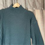 Moon River  Blue Distressed Ribbed Turtleneck Sweater Size Medium Wool Blend Photo 6