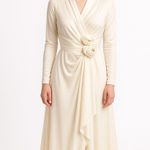 Vintage Ivory Wrap Gown w/ Rosette Detail ILGWU USA and hat wedding Dress XS Photo 0