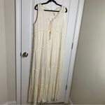 Anthropologie  Raga white ivory tiered metallic striped wide‎ leg jumpsuit large Photo 3