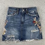 Abercrombie & Fitch Denim Skirt Women 24 Floral Embroidered Distressed Y2k Retro Photo 0