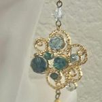 Gold Filigree Crystal Chandelier Earrings, Blue & Teal Photo 5