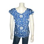 J. Marie Blue White Floral Embroidered Short Sleeve Lined Boho Top Blouse Size S Photo 2