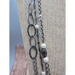 Premier Design Gun Metal Chain Necklace Faux Pearls Hammered Links Multi Strand Black Photo 5