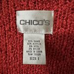 Chico's Size 1/Large Red Wool Blend Fringe Cardigan Sweater Textured Holiday Photo 6