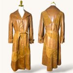 Vintage 70s Skin Gear Napa Ante Leather Trench Coat S Patchwork Tan Brown Photo 0