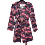 Tabitha Anthropologie Hooded Belted Aztec Print Pink Knit‎ Cardigan Jacket Small Photo 2