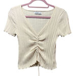 Arizona Jeans Arizona Jean Co Ribbed Knit Top‎ Ruched Drawstring Front Lettuce Edge Size L Photo 0