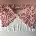 Nina Leonard Pink Crochet Lace Cottagecore Open Front Cardigan Sweater Photo 4