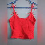 Sienna Sky Vibrant Red linen Blend bow detail Crop top Photo 2
