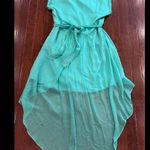 Olivaceous 100% silk plunging V-neck aqua high low dress size small Photo 3