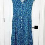 LANZ OF SALZBURG Size M Ditsy Floral Blue Cherry Print Midi Shirt Dress Size M Photo 0