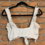 Sabo Skirt  Women's Ribbed Lettuce Trim Ruffle Tie Front Crop Top Tank White‎ - L Photo 1