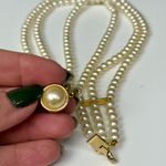Vintage Gold Tone Triple Strand Faux Pearl Necklace with Pearl Centerpiece White Photo 6