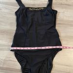 Longitude Vintage Black Gold One Piece Swim Suit With open Back-See Measurements Photo 12
