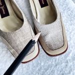Louise James Women's Beige Linen Square Toe Block Heel Loafers Shoes Size 6.5M Tan Photo 6