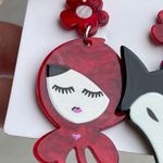 Red Riding Hood and Wolf acrylic large drop earrings gift flower retro New gift Photo 1