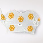 Storia  White Orange Flowers Boho Preppy Open Knit Sweater‎ Size S Photo 3