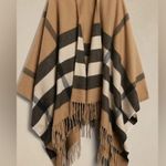 Banana Republic Plaid Cozy Poncho Ruana in Camel Big Check Plaid Black Off-White Photo 1