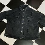 Distressed Denim Faded Black Jean Jacket Denim Button Front Raw Hem Oversized L Size L Photo 2