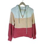 SO  Colorblock Hooded Knit Sweater Womens L Cream Pink Cozy Clean Girl Beachy Photo 1
